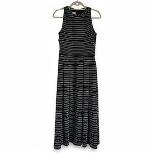 New Kay Unger Formal Gown Black White Striped Textured Sleeveless Maxi Dress 10